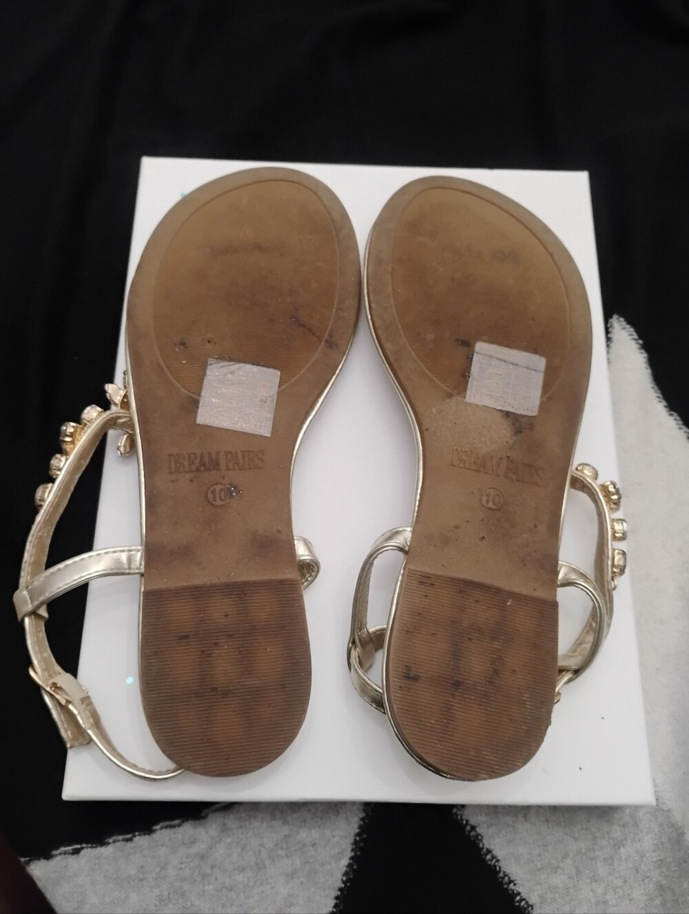 Bejeweled Gold Metallic T Strap Sandals by Dream Pairs Sz 10 - Picture 7 of 10